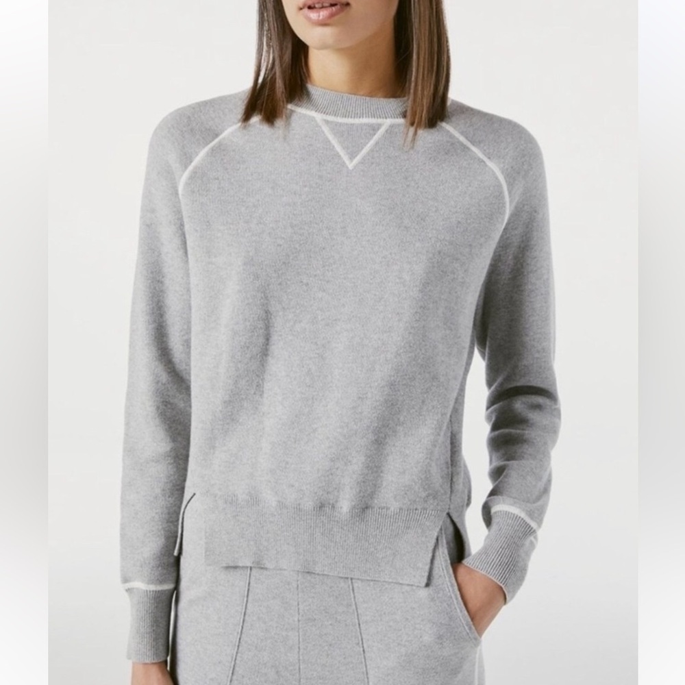 FRAME Double Knit Crewneck Sweater Pullover Gris Heather Multi Grey Women’s XS